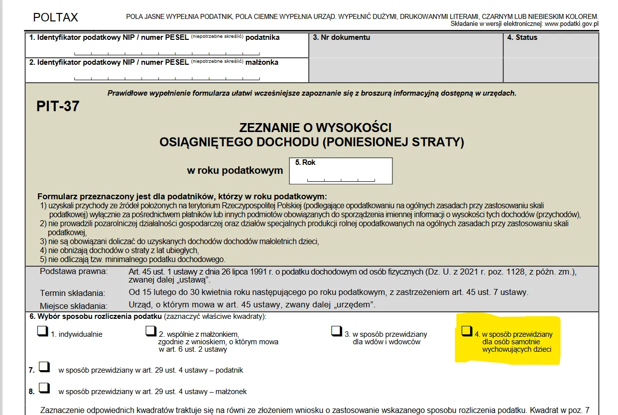 samotny ojciec rozliczenie PIT korzyści