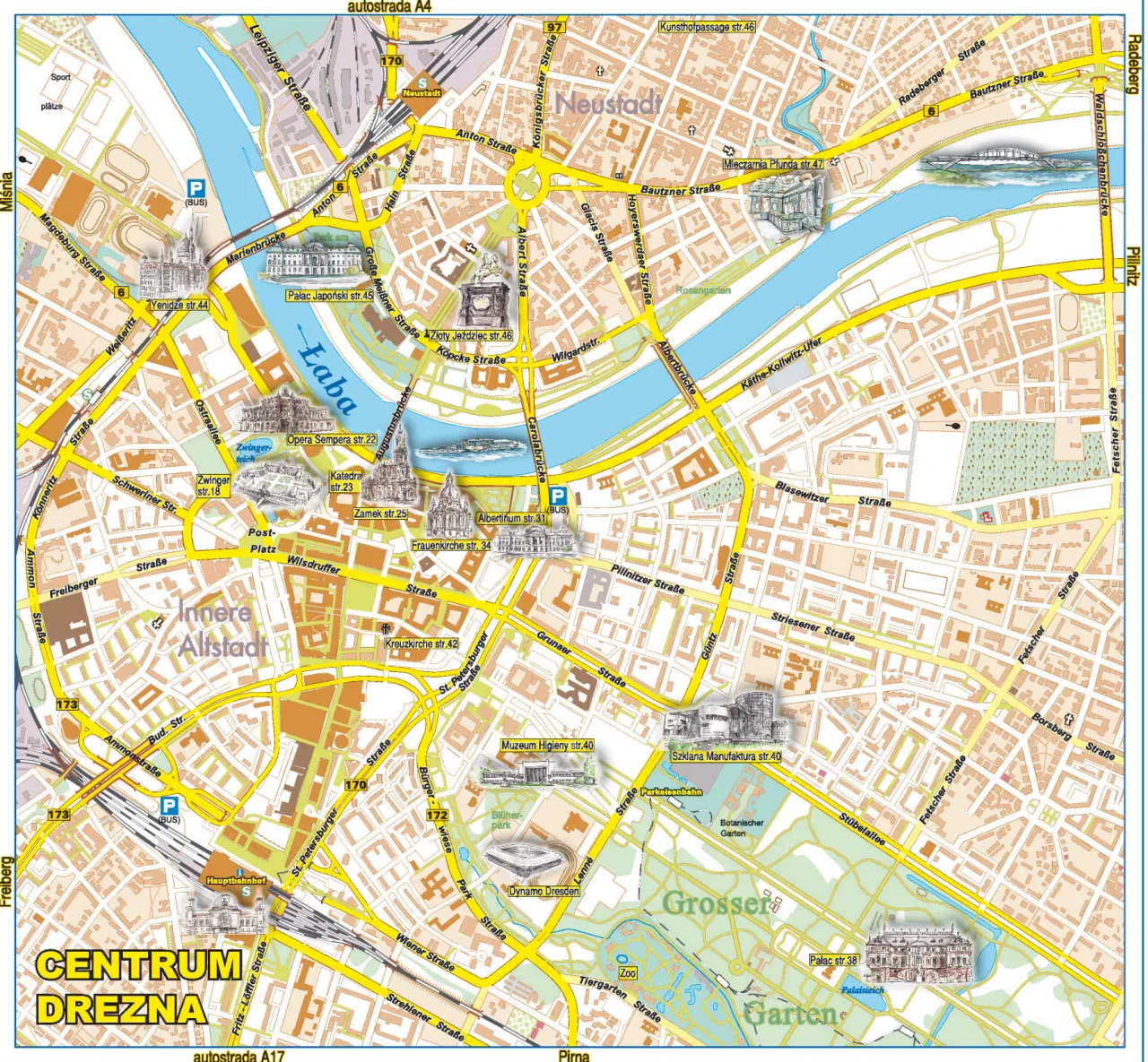 Mapa Drezna miejsca ostrożności turysty
