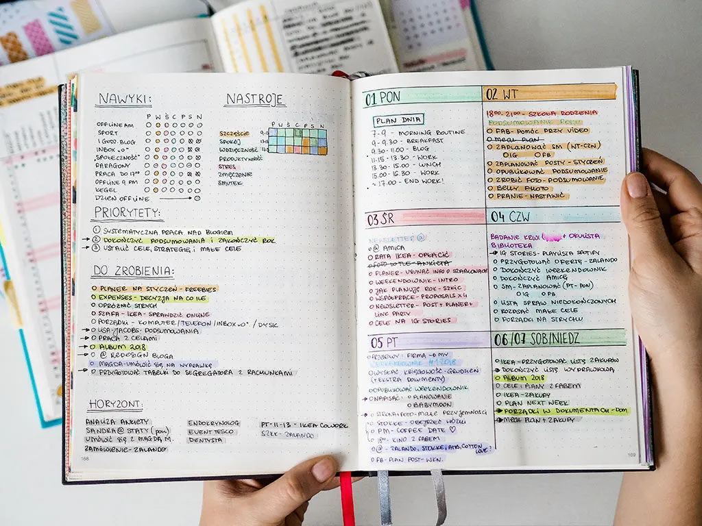 Osoba planująca swoje cele na tablicy lub w notatniku