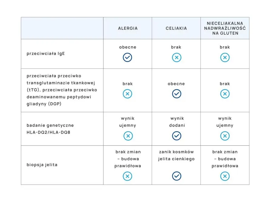 r&oacute;żnice celiakia nadwrażliwość alergia gluten infografika