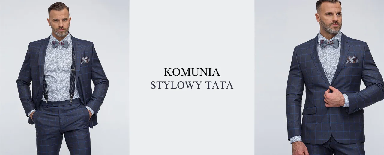 Męskie garnitury na komunię kolory granat szary błękit beż