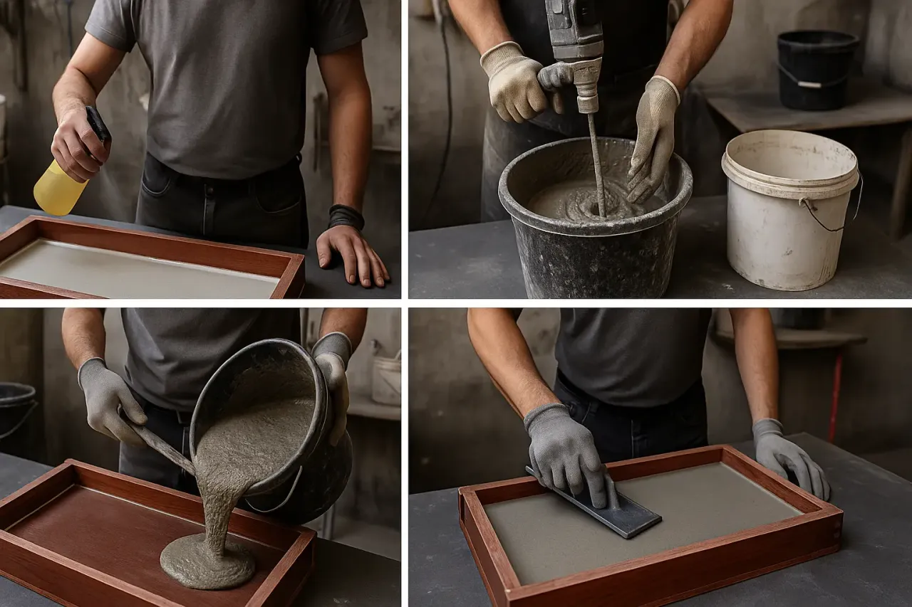 Przygotowanie formy i mieszanie masy to kluczowe etapy, jak zrobić beton architektoniczny. Wylewanie i wygładzanie to kolejne kroki.