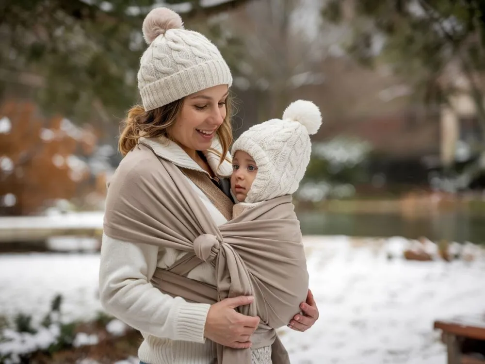 niemowle w chuście zimą góry