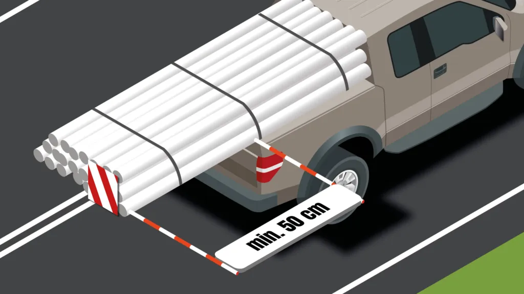 oznakowanie ładunku wystającego z tyłu i boku