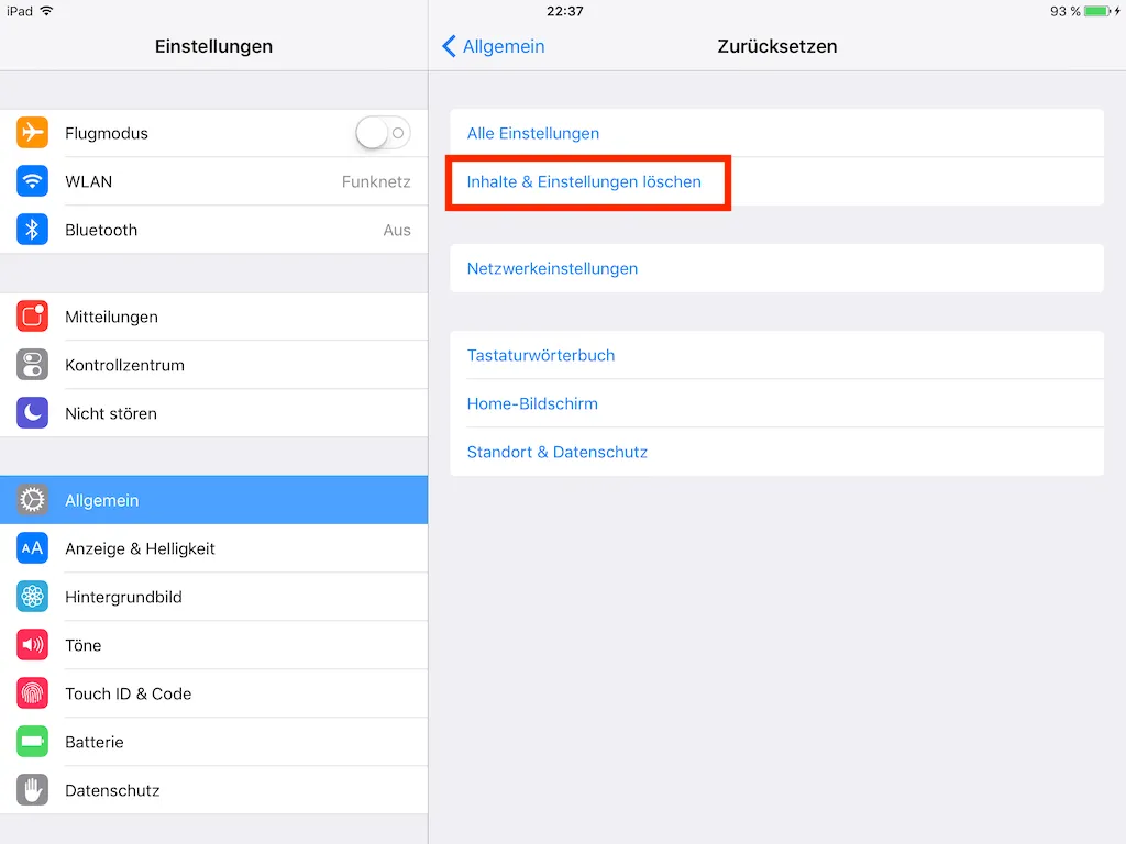 iPad vor Verkauf vorbereiten Checkliste