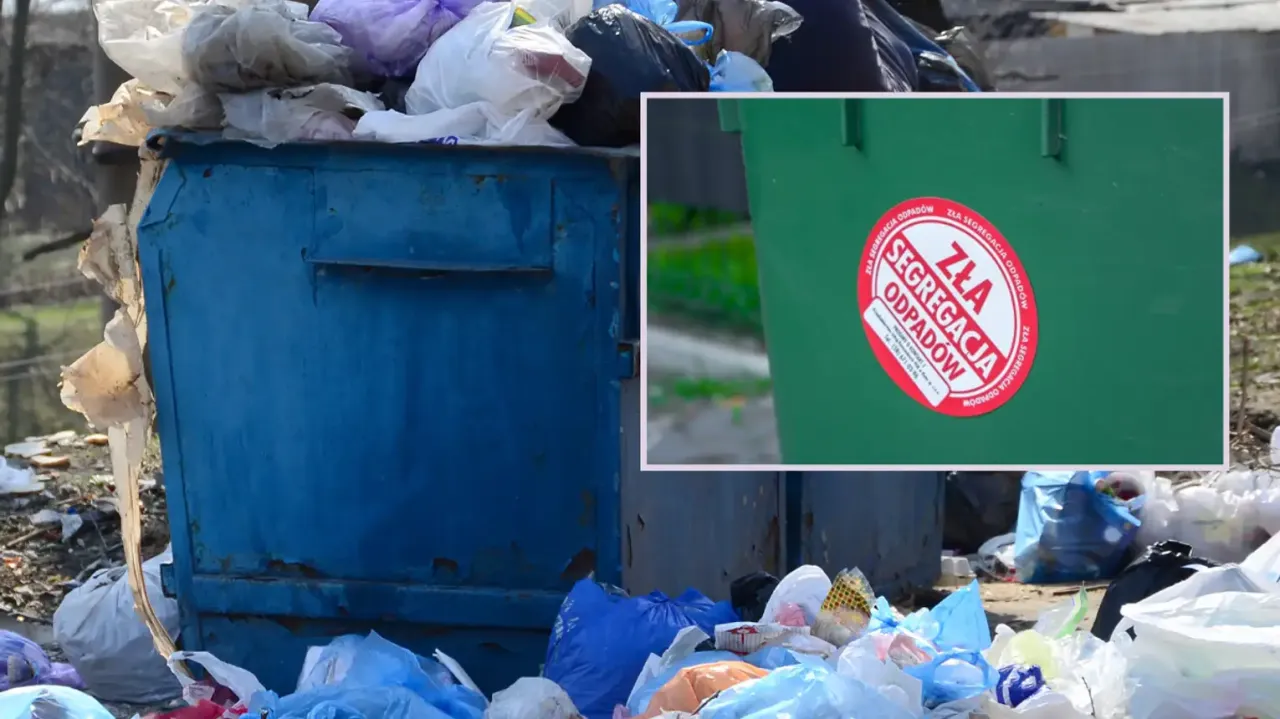 Błędy w segregacji śmieci, zanieczyszczone odpady w pojemniku