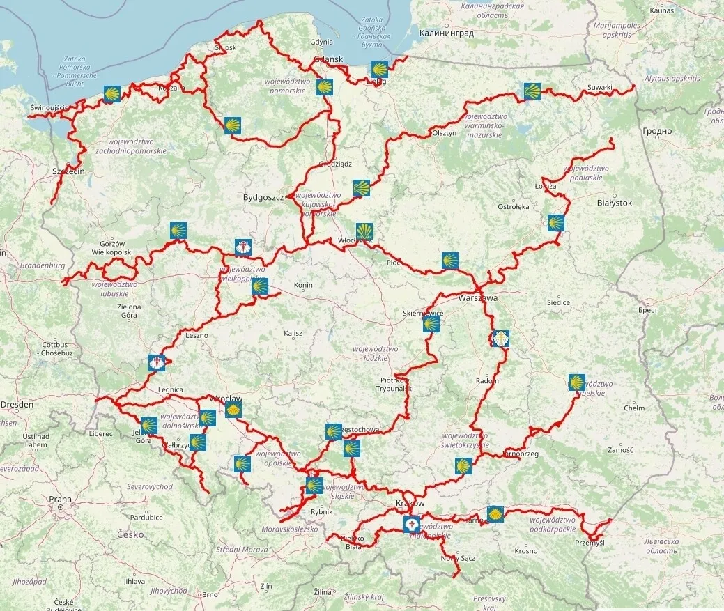Mapa Drogi św. Jakuba w Polsce