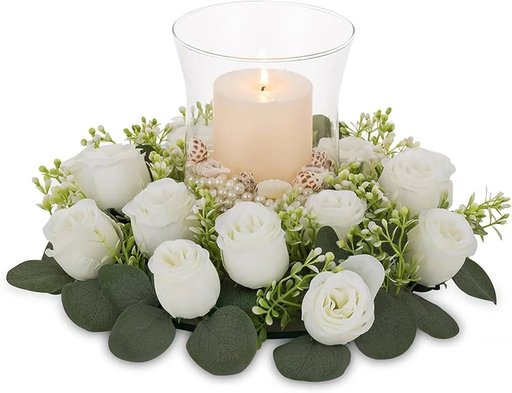 dekoracje centralne okrągły stół kwiaty świece