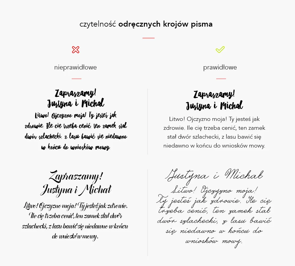 Przykłady dobrych i złych czcionek na zdjęciach