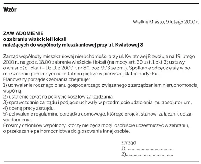 zebranie właścicieli lokali uchwała