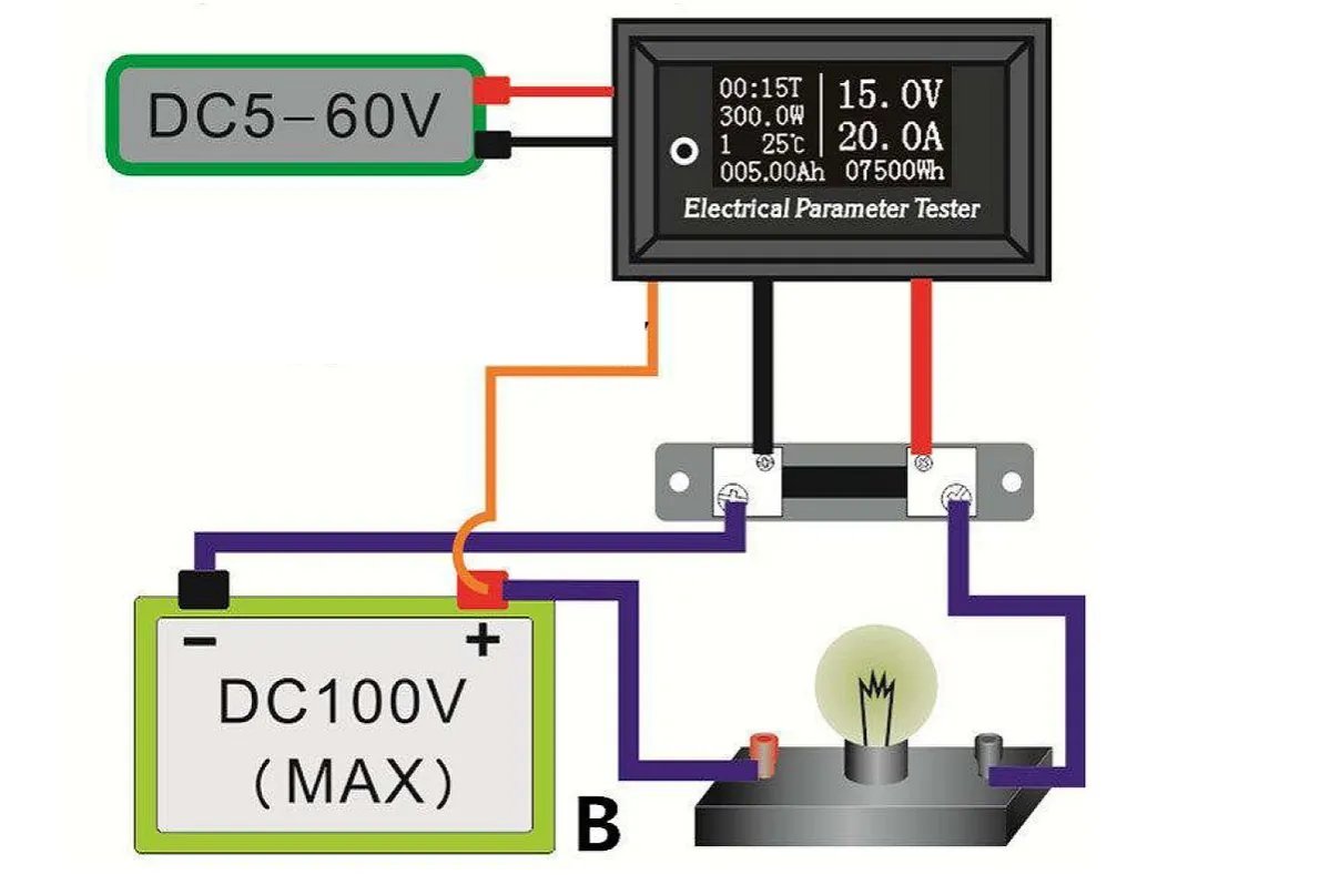 multimetr podłączony szeregowo do obwodu DC