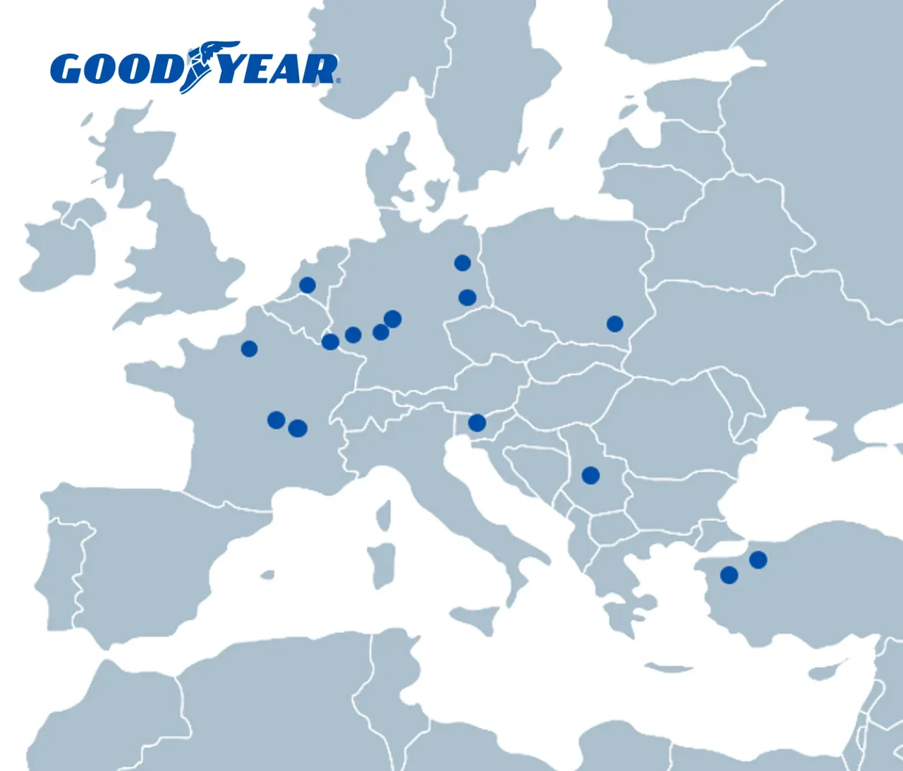 Mapa fabryk Goodyear w Europie