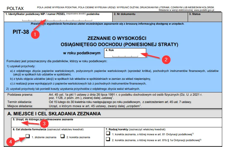 Formularz PIT-38, jak wypełnić PIT-38 kryptowaluty, rozliczenie podatkowe kryptowalut