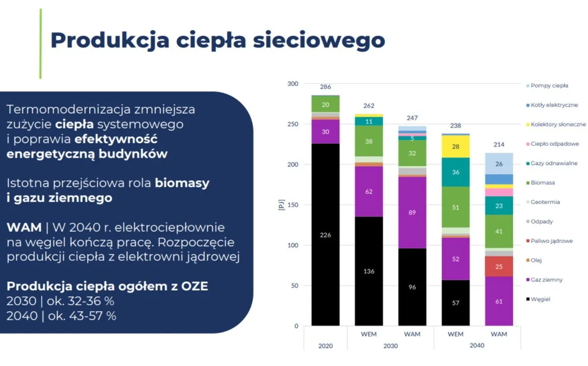 Miks energetyczny Polski ciepłownictwo wykres