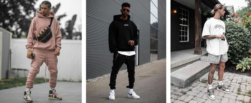 Gaming streetwear style guide, oversize hoodie t-shirt sneakers
