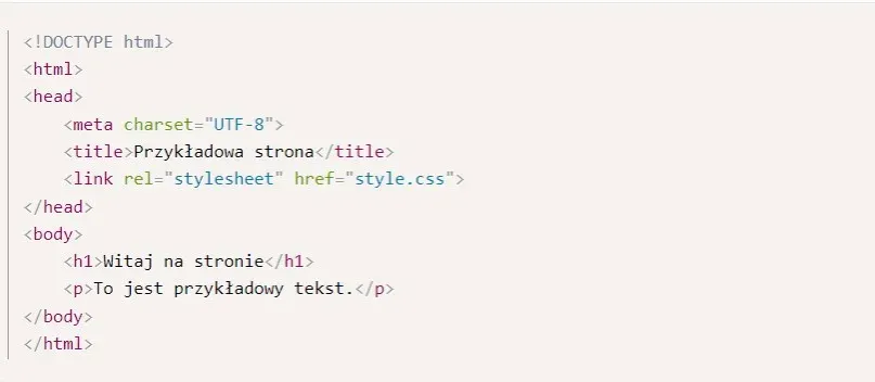 Przykład kodu HTML z linkowaniem CSS