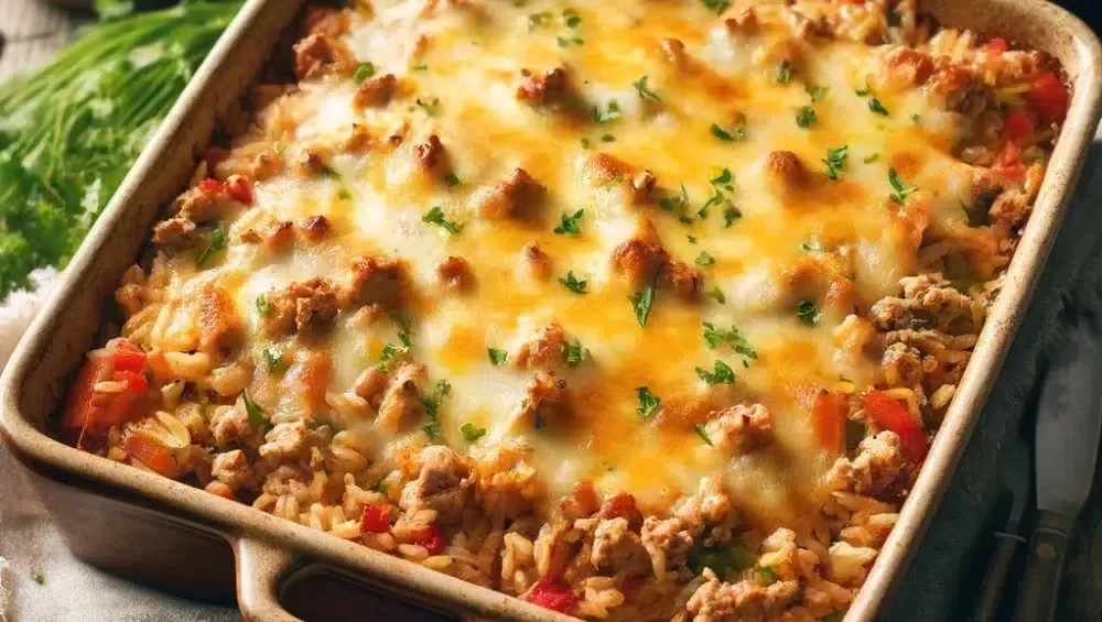 składniki na zapiekankę ryżową z mięsem mielonym
