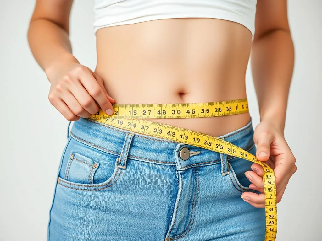 osoba mierząca obwód pasa centymetrem krawieckim