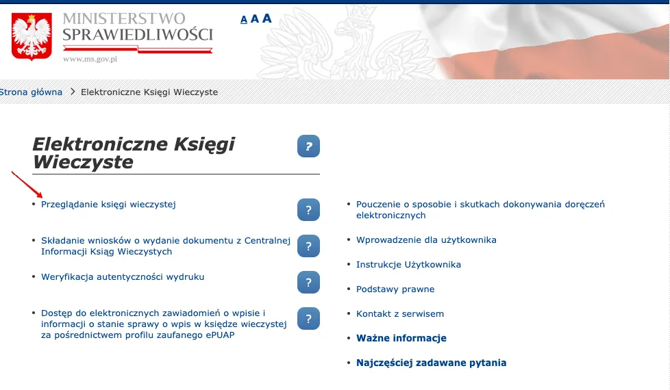 System Elektronicznych Ksiąg Wieczystych EKW strona główna