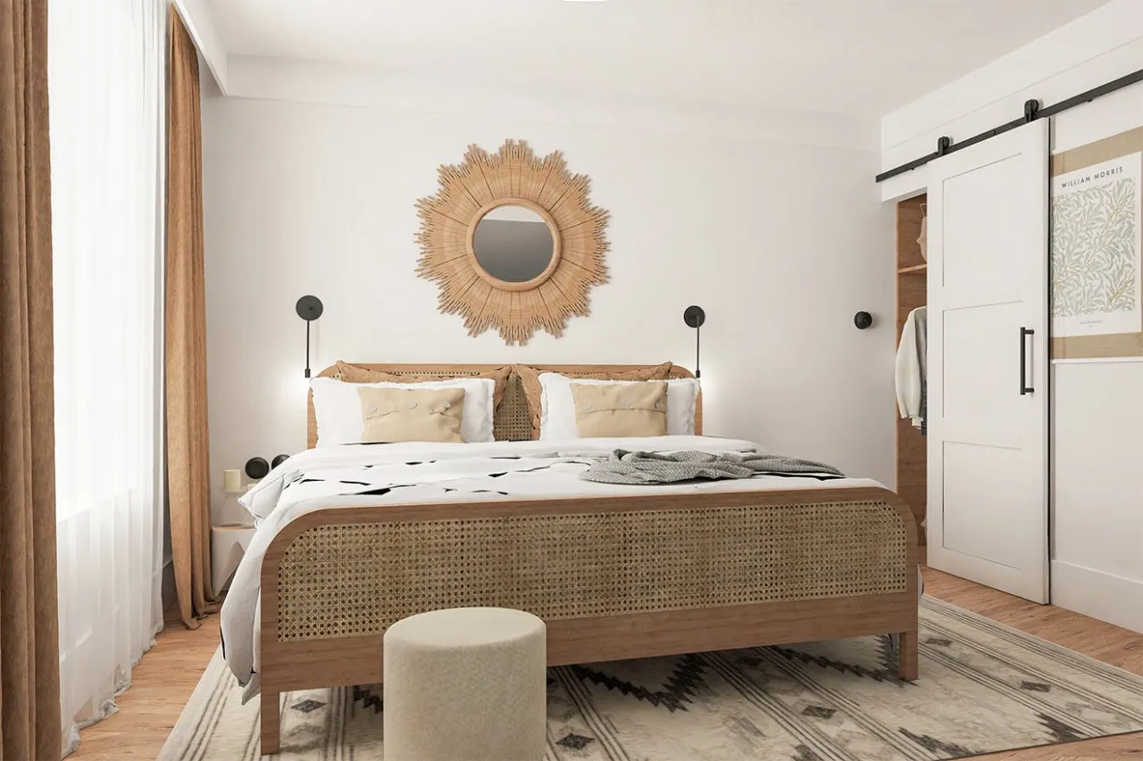 sypialnia drewno wiklina rattan