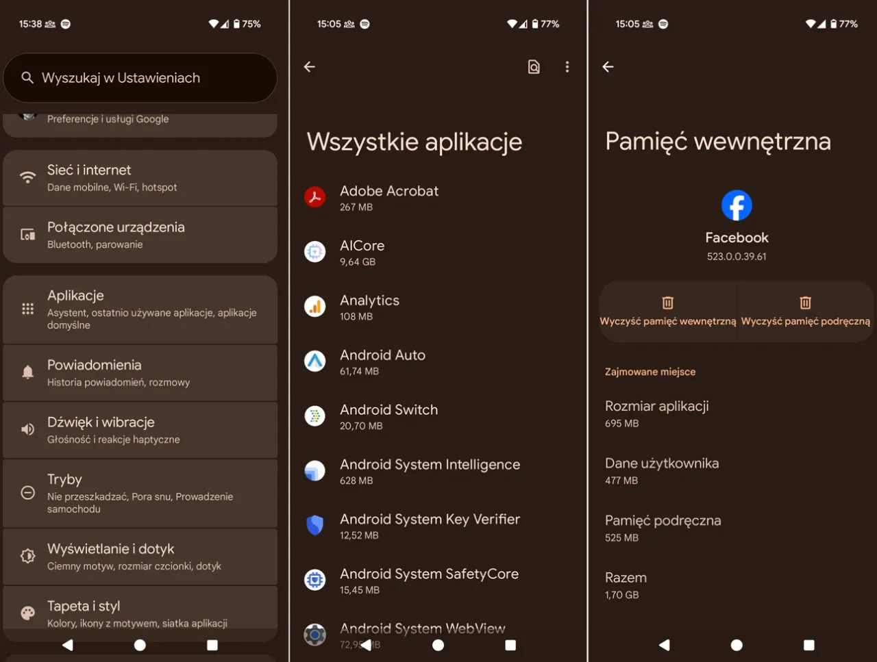telefon ustawienia android czyszczenie pamięci podręcznej