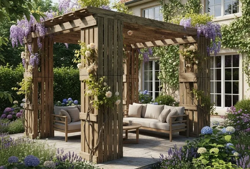 aranżacja altany z palet wnętrze