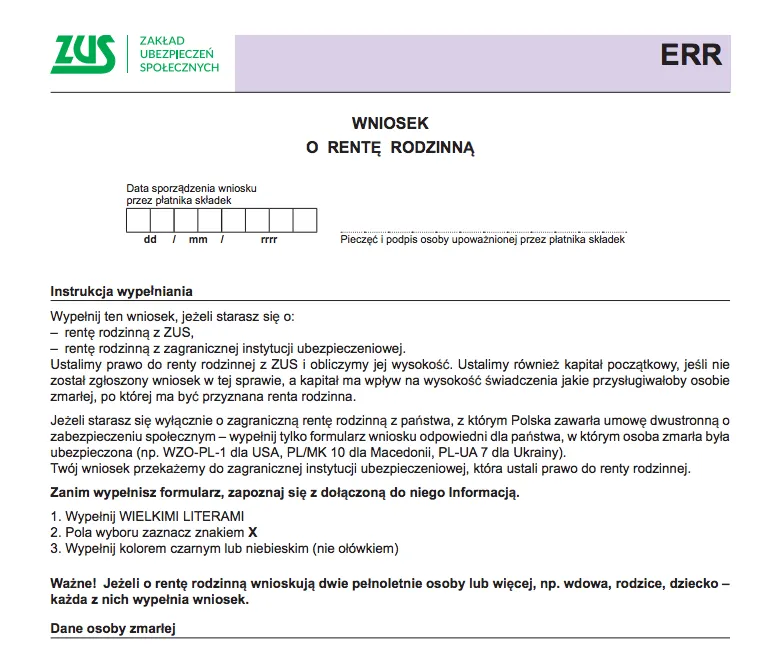 Dokumenty do renty rodzinnej ZUS lista