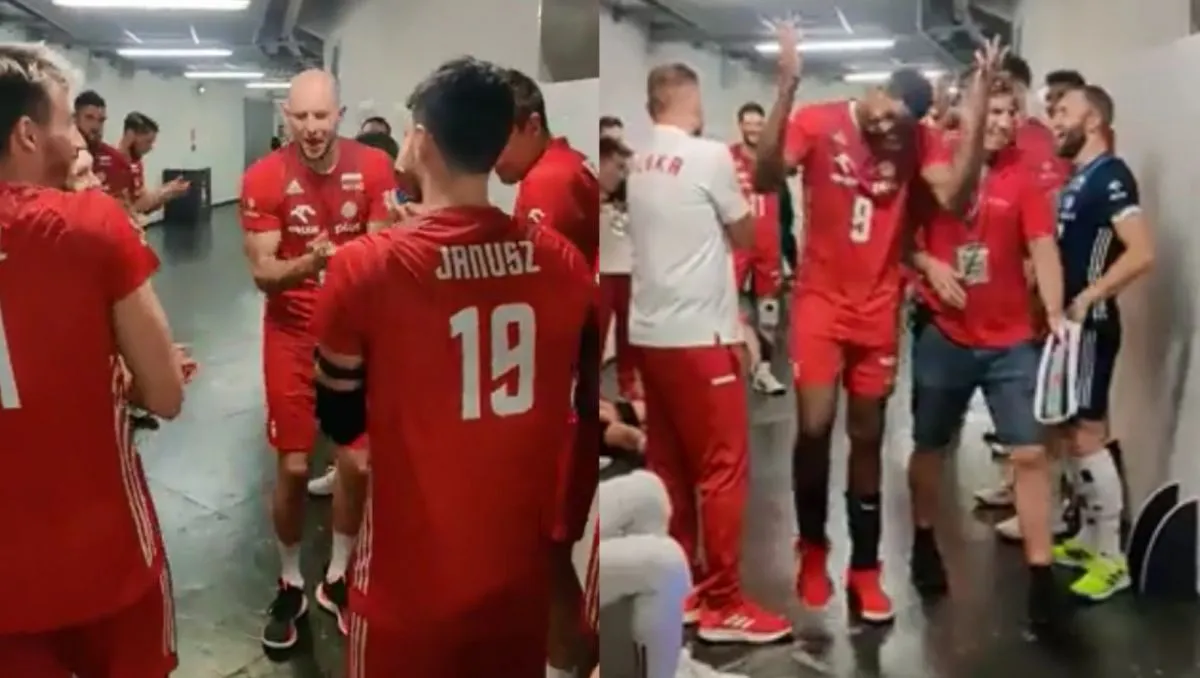 reprezentacja Polski siatkarzy świętuje