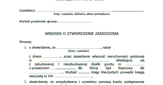 Wniosek o zasiedzenie nieruchomości wzór