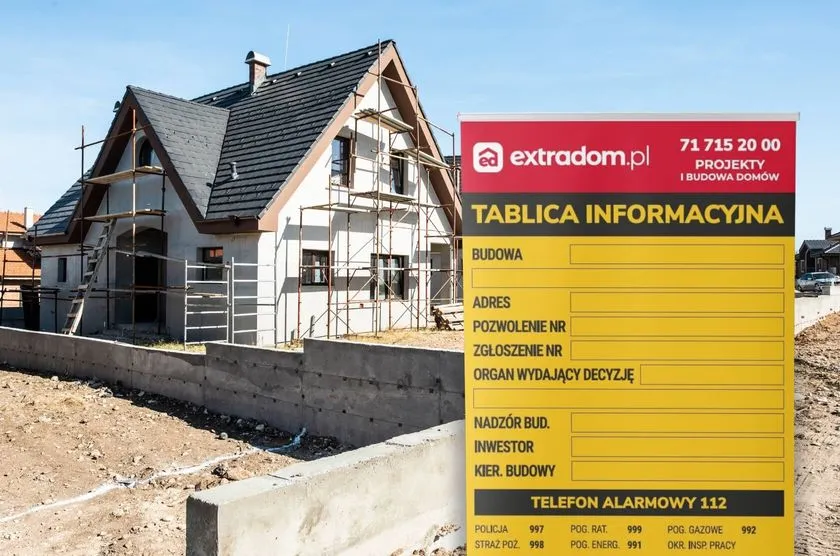 Tablica informacyjna budowy z danymi dewelopera