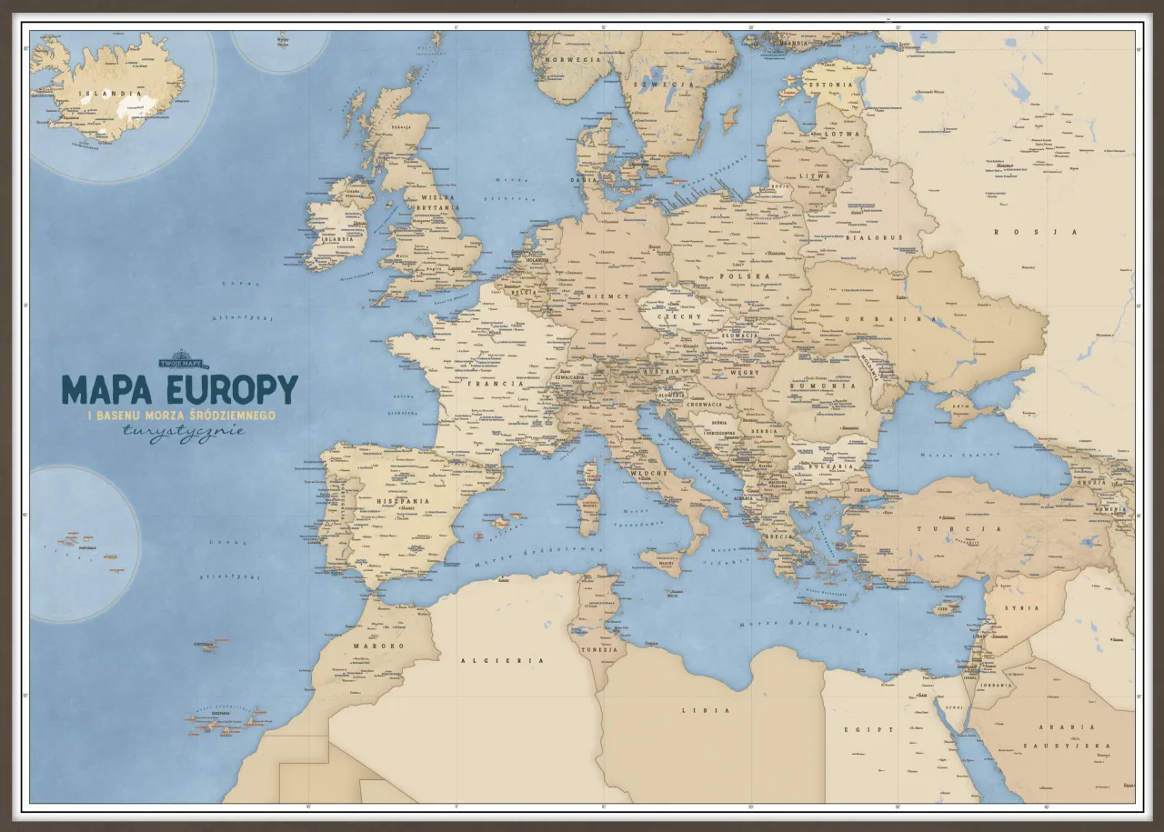 Mapa Europy z zaznaczonymi atrakcjami turystycznymi