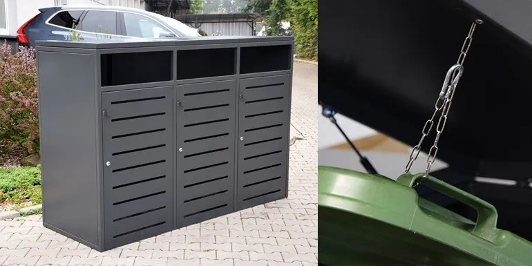 nowoczesna zabudowa koszy na śmieci w ogrodzie