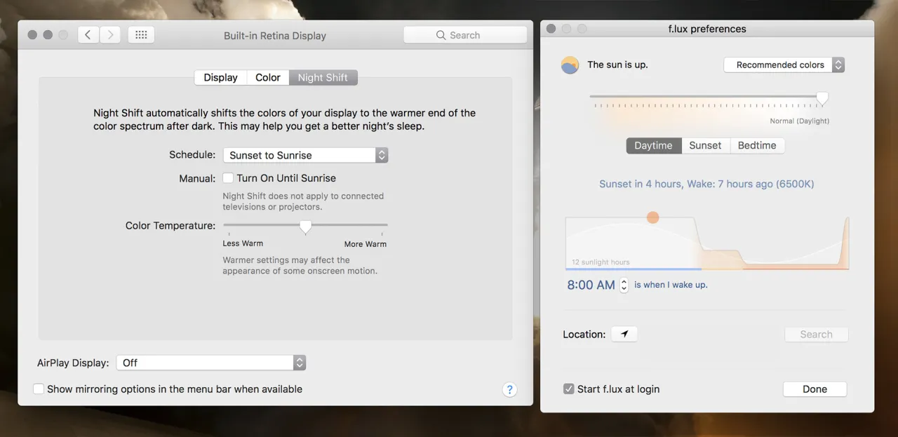 windows night light vs night shift macos
