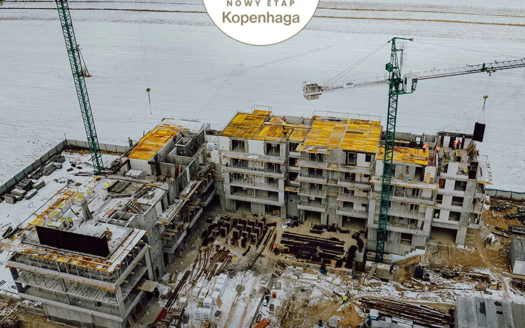 nowoczesne osiedle deweloperskie, budynek w trakcie budowy