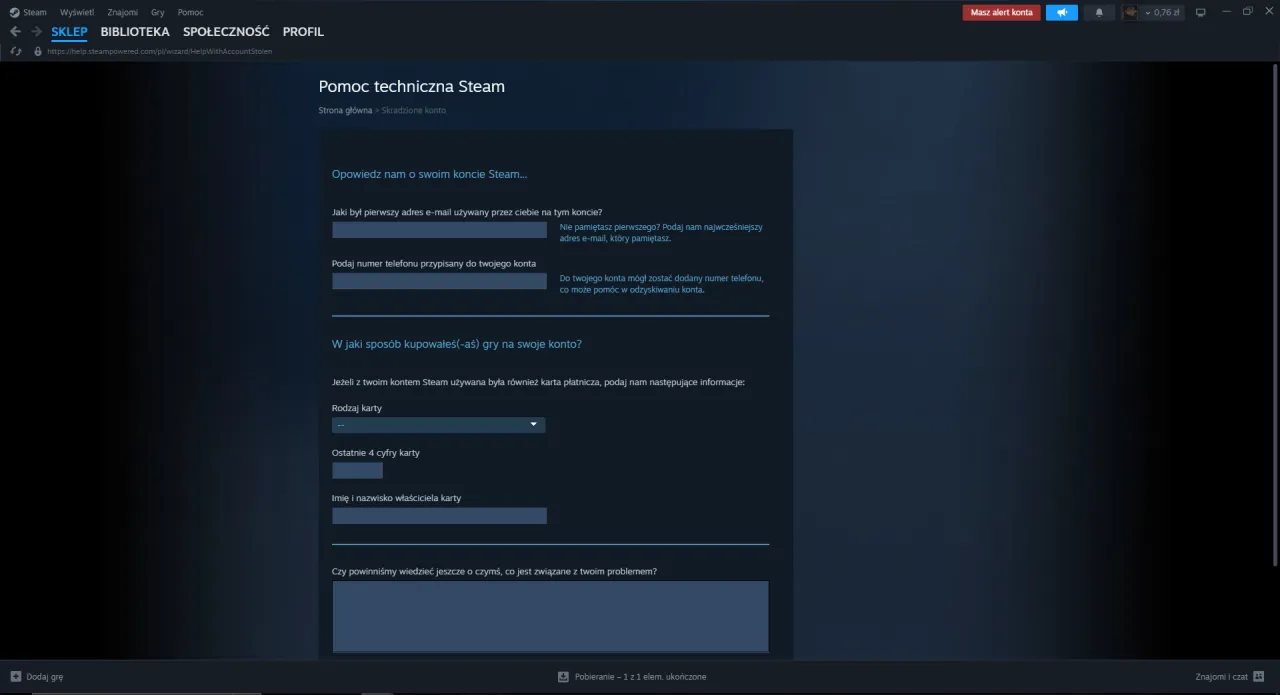 Ustawienia bezpieczeństwa konta Steam