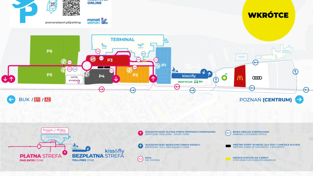 mapa parkingów lotnisko Poznań Ławica