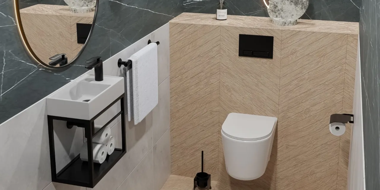 mała toaleta w bloku wisząca miska wc umywalka