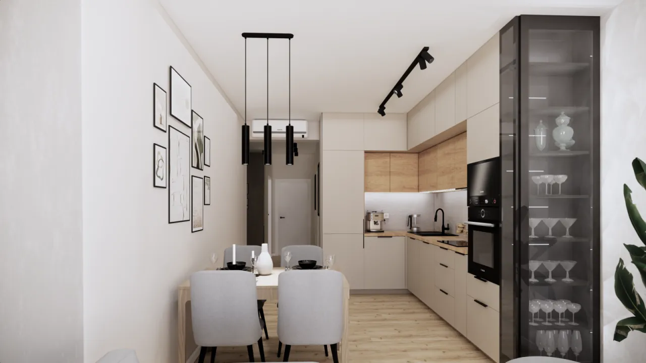 Wąski salon przed i po aranżacji