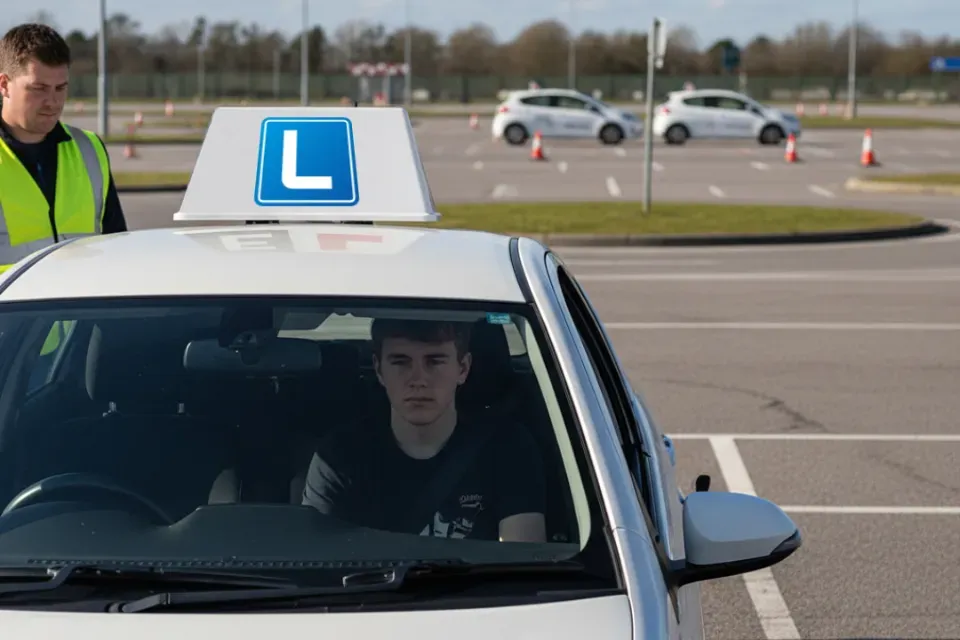 Młody kierowca trzymający prawo jazdy