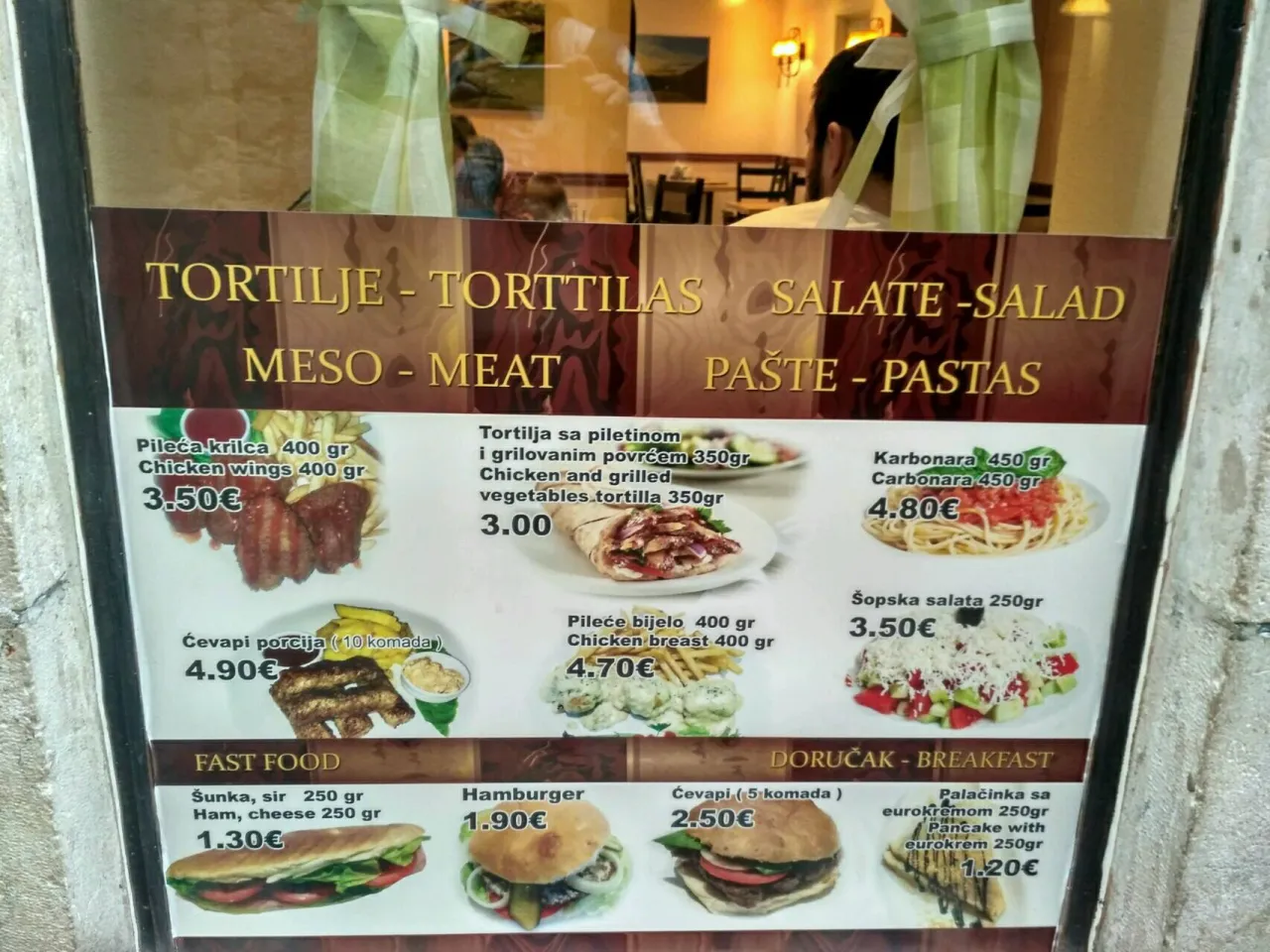 Przykładowe ceny jedzenia w Czarnogórze