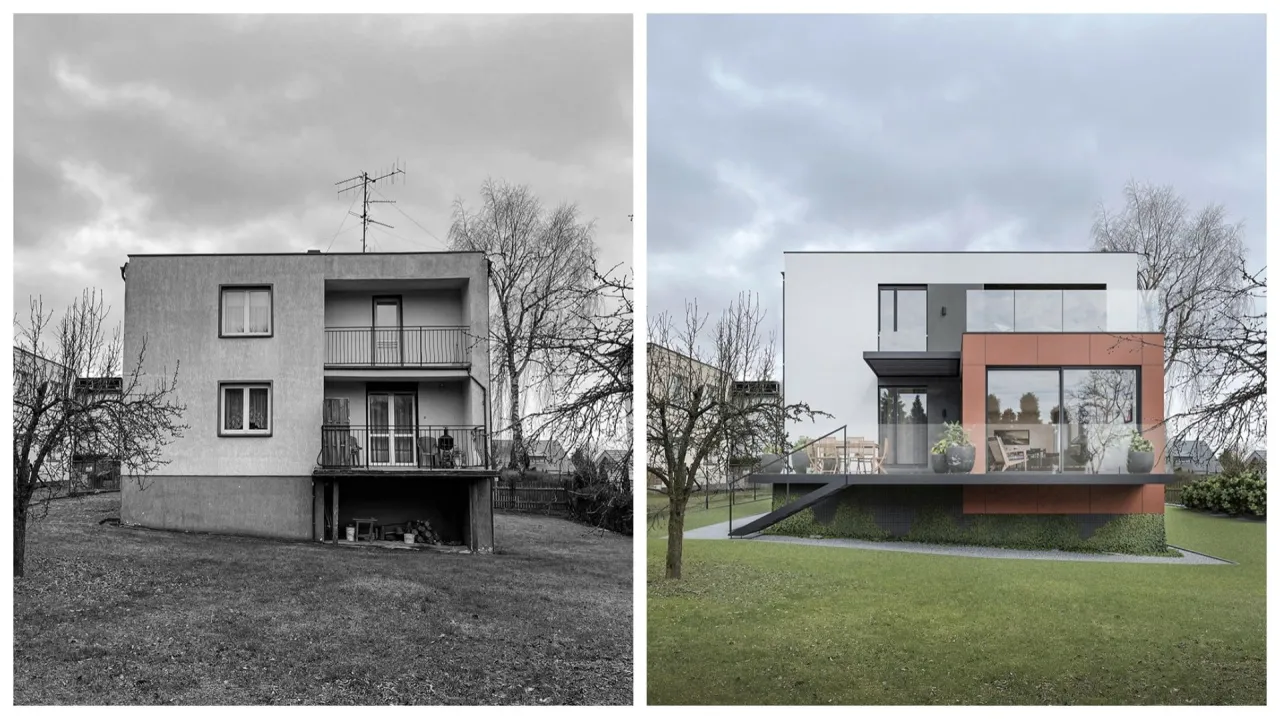 Metamorfoza domu kostki przed i po