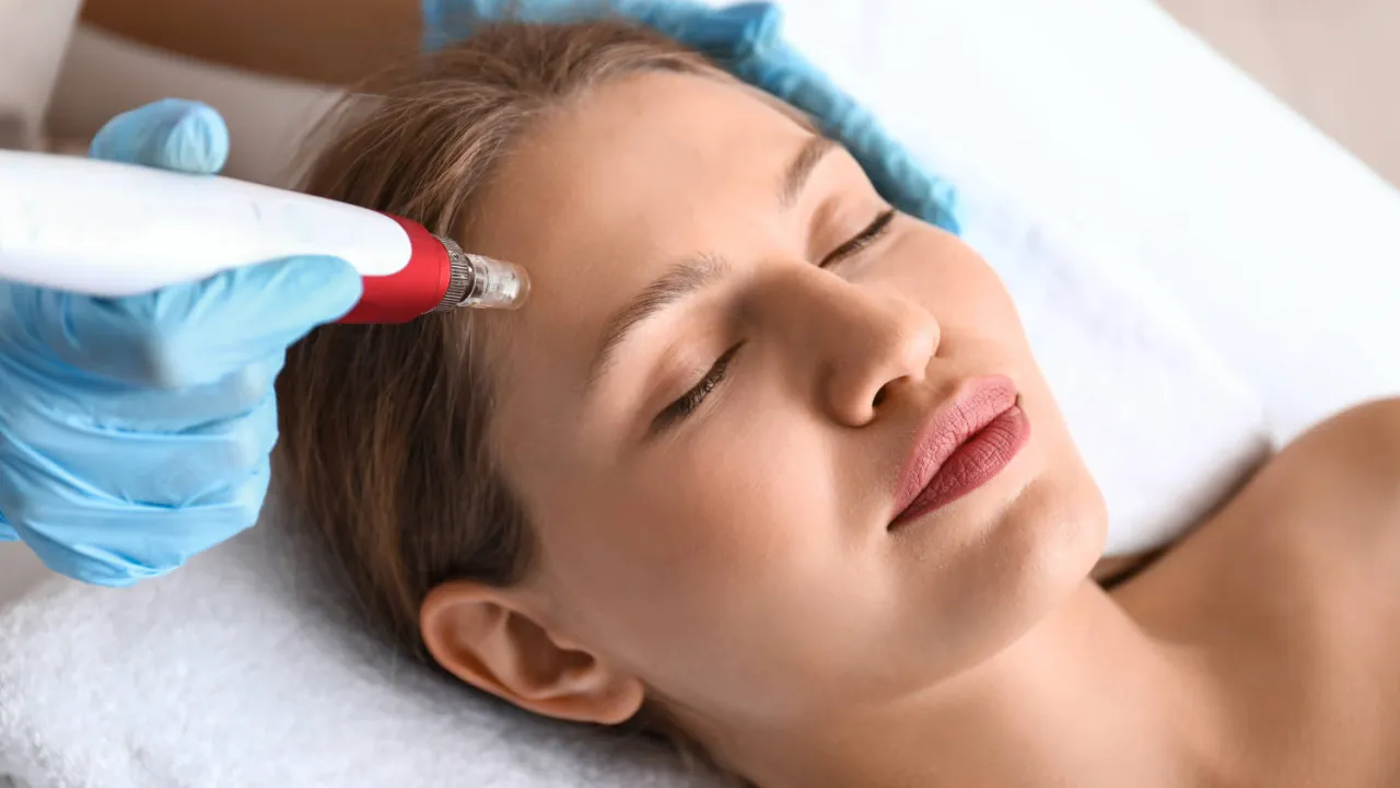 Kobieta na zabiegu mezoterapii igłowej w gabinecie kosmetycznym