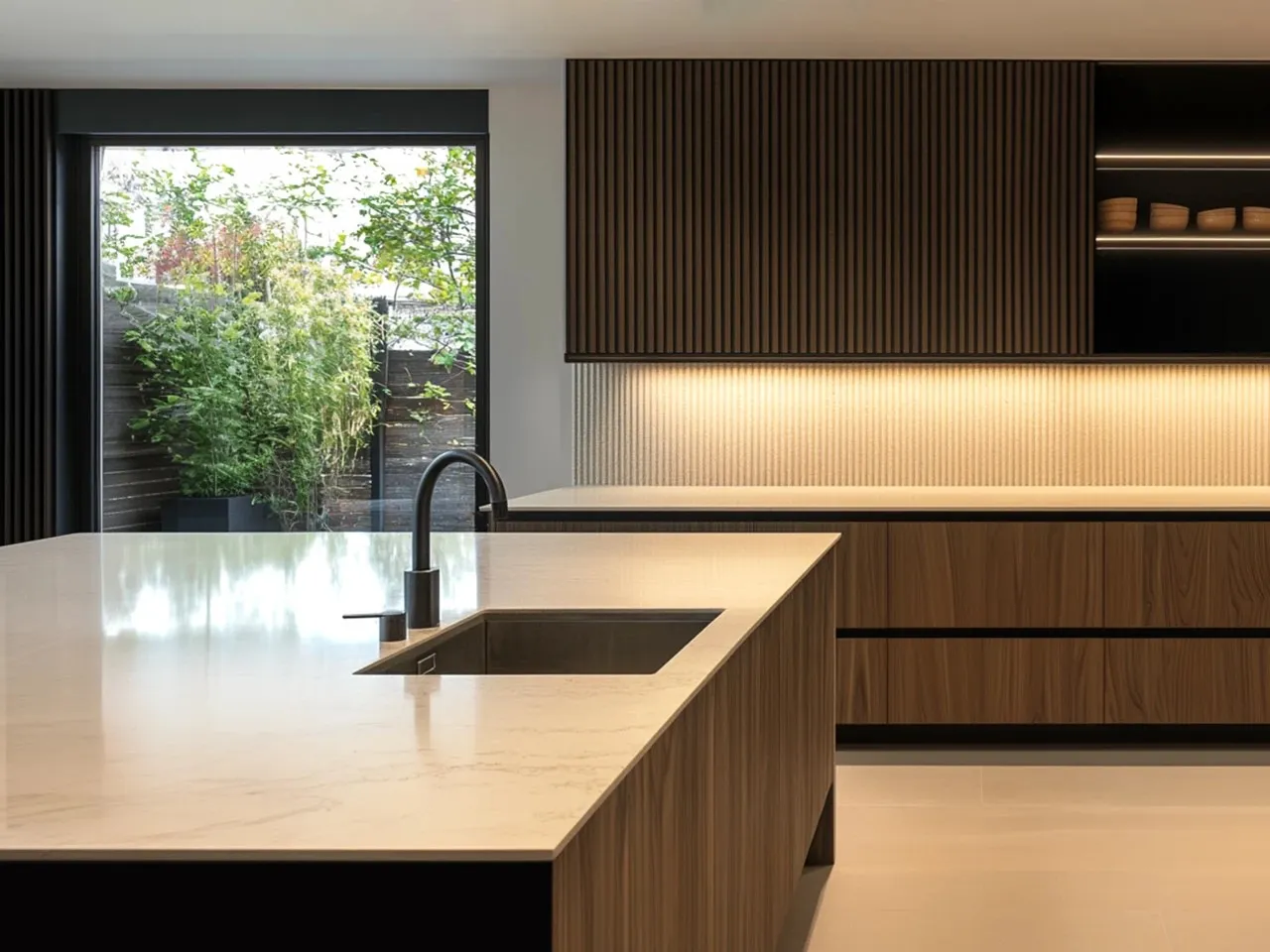 kuchnia z czystym panelem ściennym