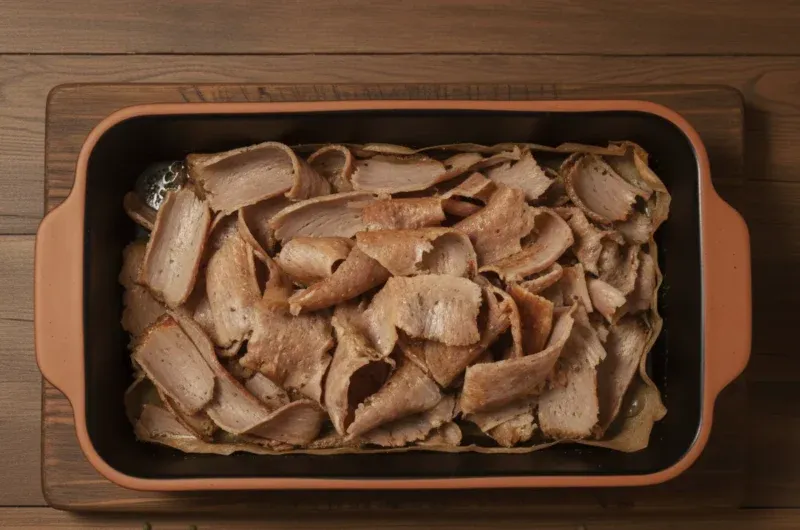 Przekrój mięsa kebabowego na rożnie