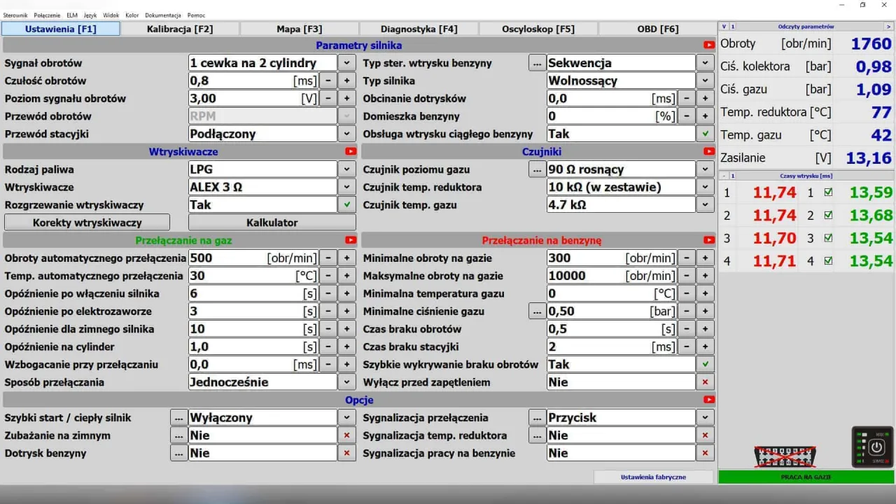 Cennik regulacji instalacji LPG