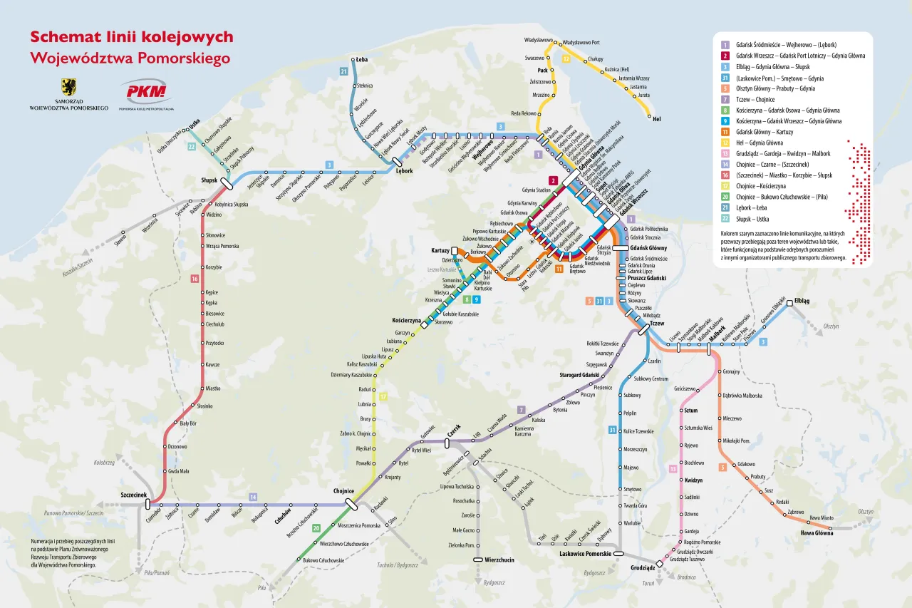 Mapa połączeń kolejowych nad morze Polska