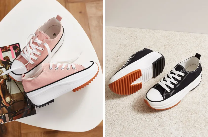 Różne rodzaje trampek stylizacje, białe trampki, czarne trampki, trampki na platformie