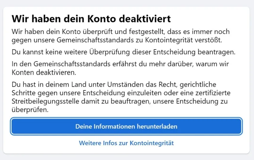 Gründe für Facebook Kontosperrung