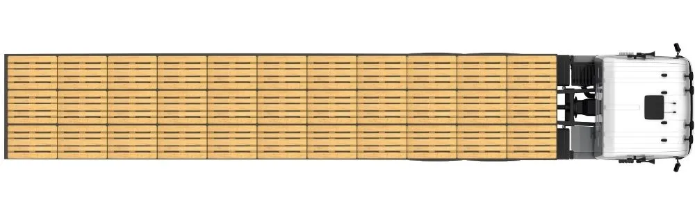 Schematy rozmieszczenia 24 europalet na naczepie, rozkład masy