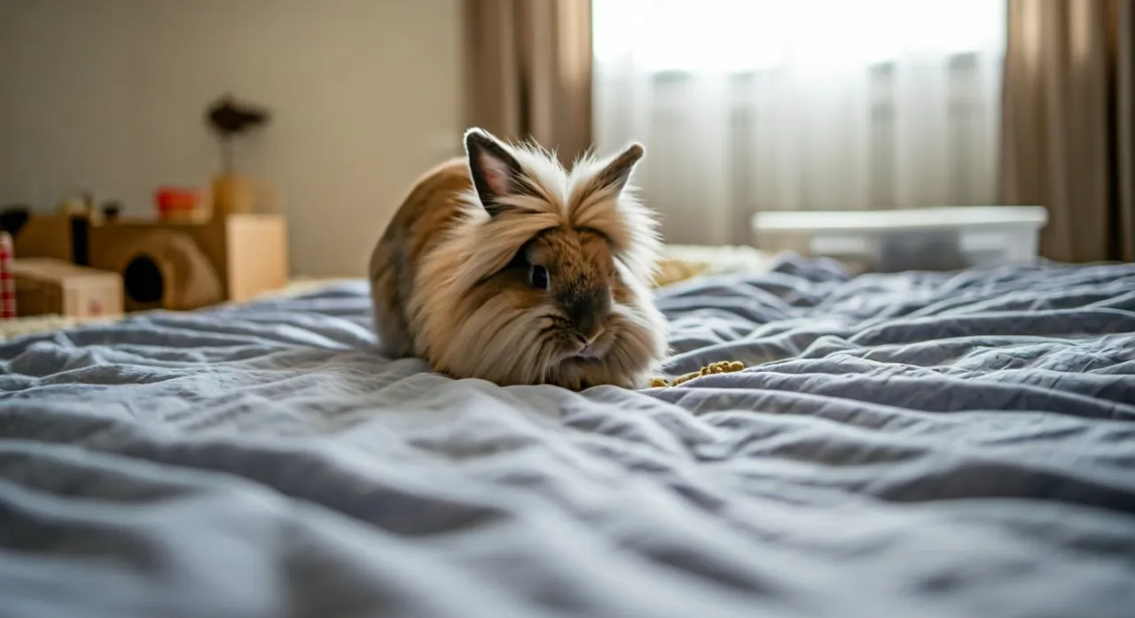 królik kopiący w pościeli